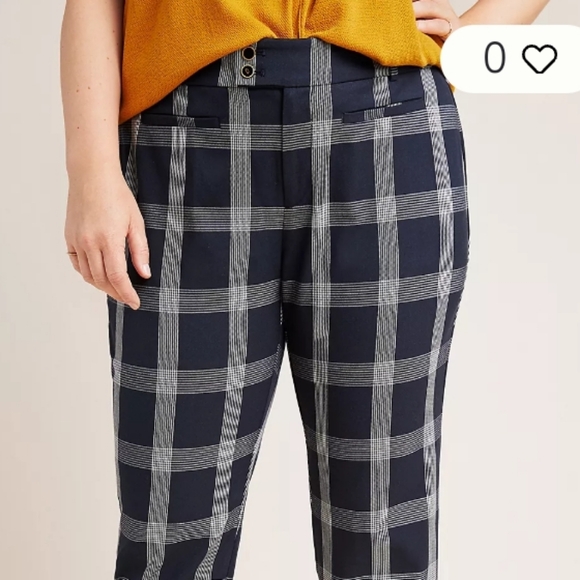 Anthropologie The Essential Slim Trousers in Black & White Plaid Print Size 24W - Picture 4 of 9